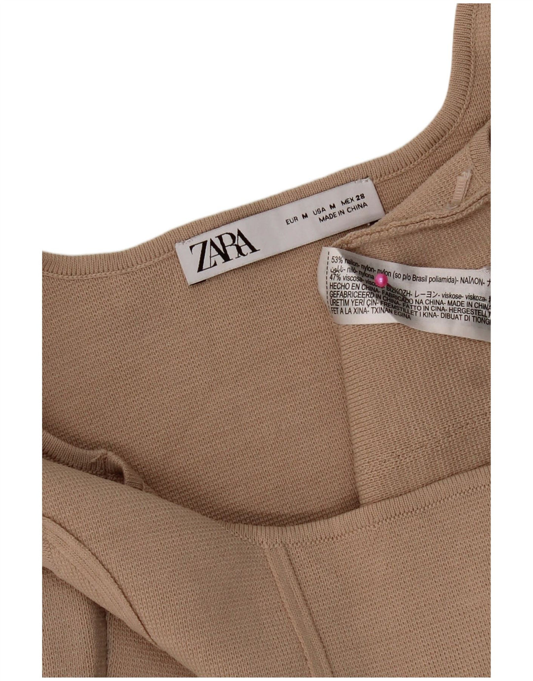 Zara Womens Crop Top UK 12 Médio Bege Nylon