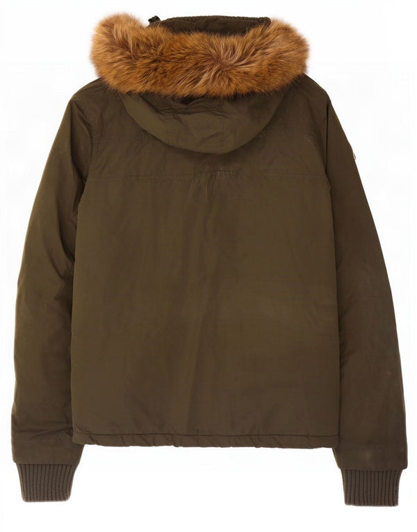 Jaqueta corta-vento feminina Superdry com capuz UK 14 poliéster cáqui médio
