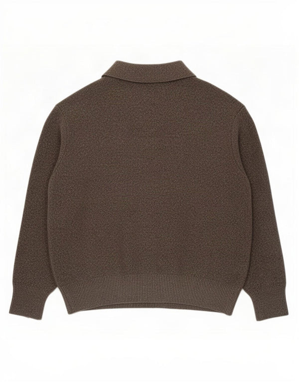 Zara Suéter feminino com gola polo e gola polo Reino Unido 16 grande poliéster cinza