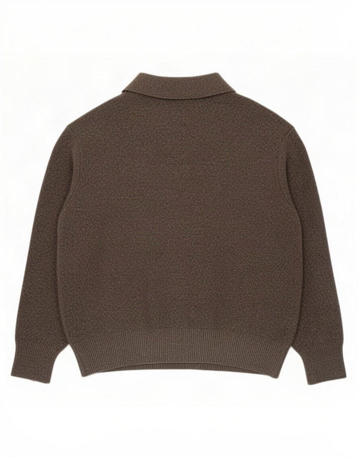 Zara Suéter feminino com gola polo e gola polo Reino Unido 16 grande poliéster cinza