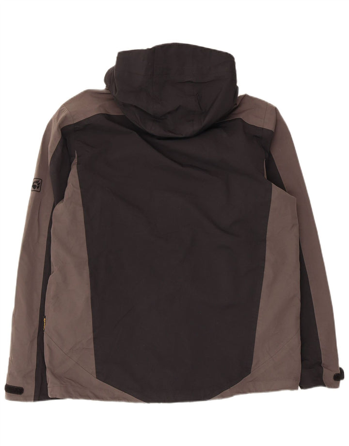Jaqueta de chuva masculina com capuz Jack Wolfskin Reino Unido 36/38 bloco colorido preto médio