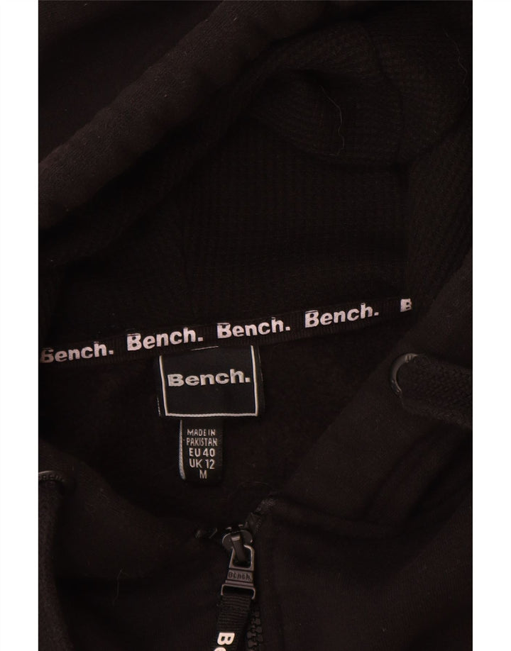 Suéter feminino com capuz e zíper gráfico Bench UK 12 algodão preto médio