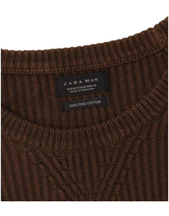Suéter masculino ZARA com gola canoa de algodão marrom médio