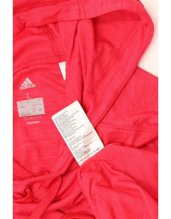 ADIDAS Womens Climalite Hooded Top Manga Longa Reino Unido 16/18 Grande Vermelho Flecked
