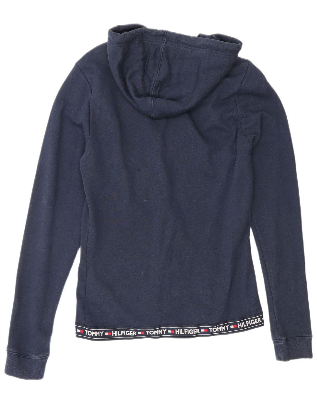 Suéter feminino TOMMY HILFIGER com capuz e zíper gráfico Reino Unido 12 médio azul marinho