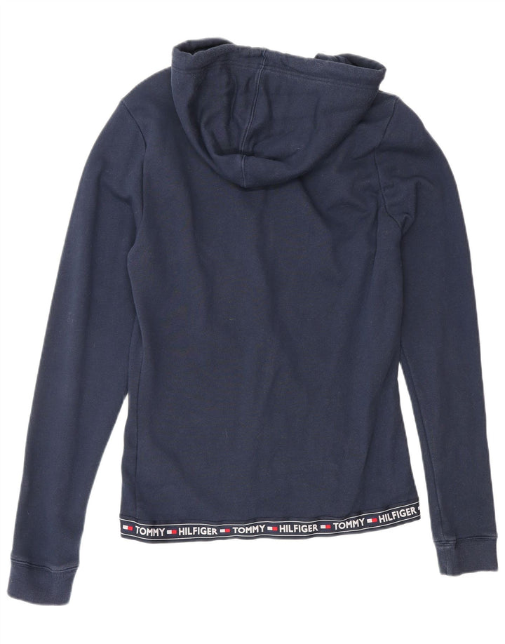Suéter feminino TOMMY HILFIGER com capuz e zíper gráfico Reino Unido 12 médio azul marinho