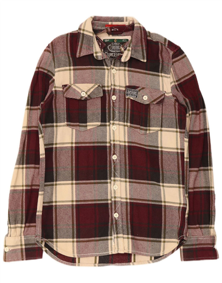 Camisa masculina de flanela Superdry grande algodão xadrez Borgonha