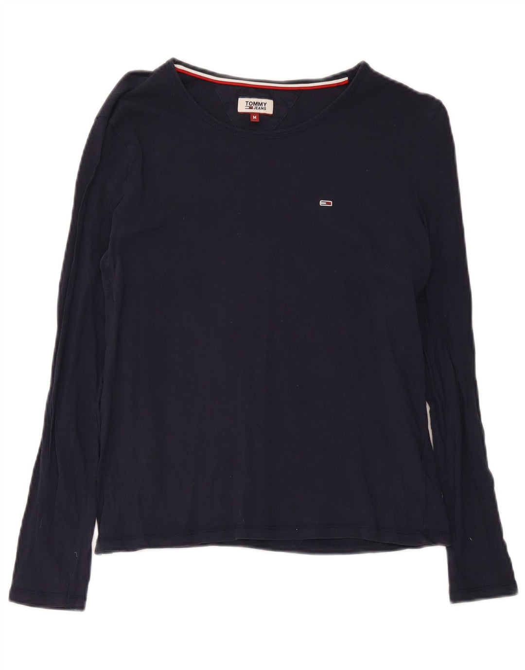 Top feminino Tommy Hilfiger manga comprida UK 14 algodão azul marinho médio