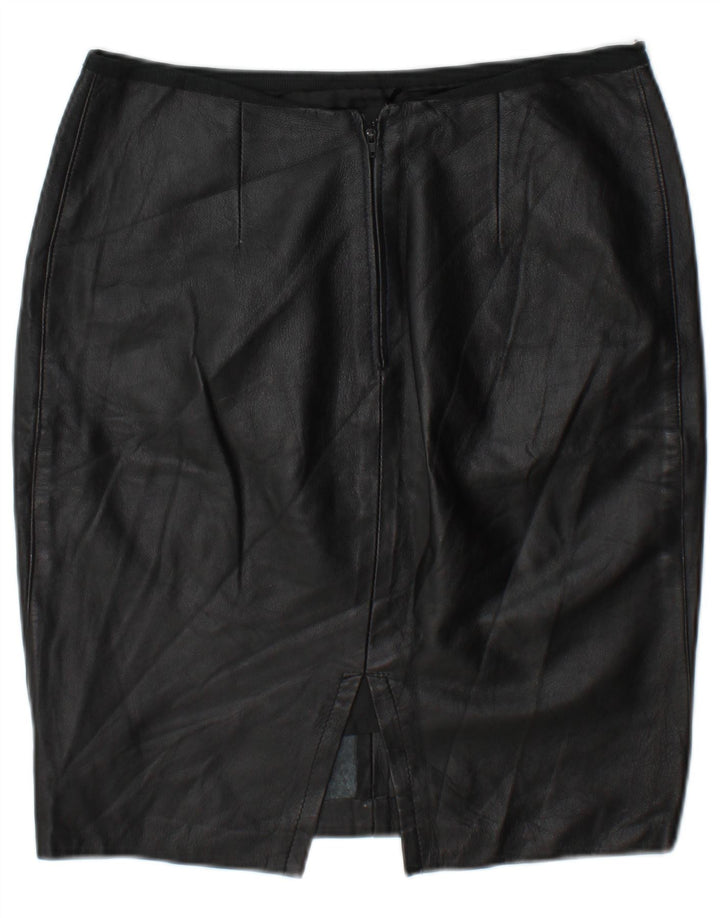 Saia de couro feminina vintage W30 média preta
