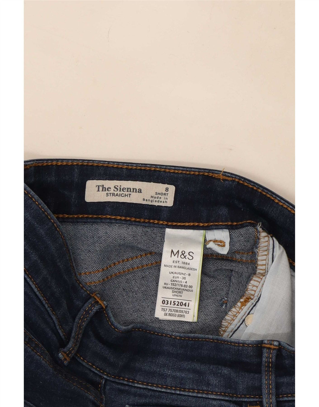Jeans retos femininos Marks & Spencer Reino Unido 8 pequeno W36 L28 azul marinho