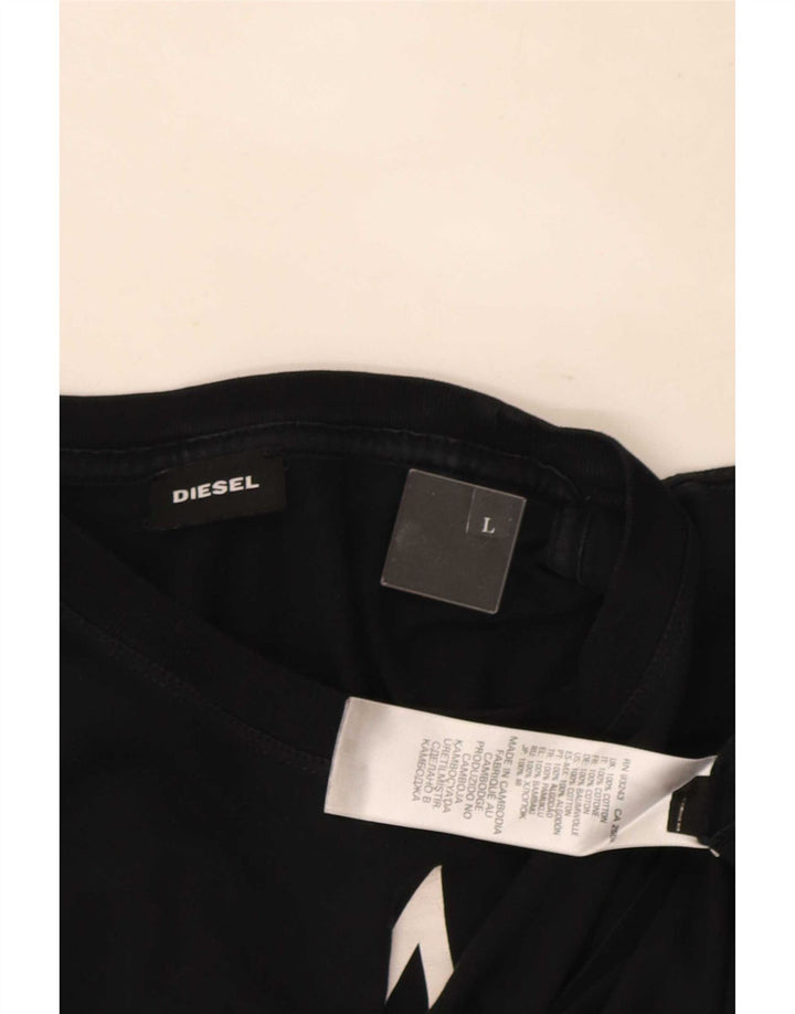 Diesel Camiseta masculina gráfica Top grande de algodão preto