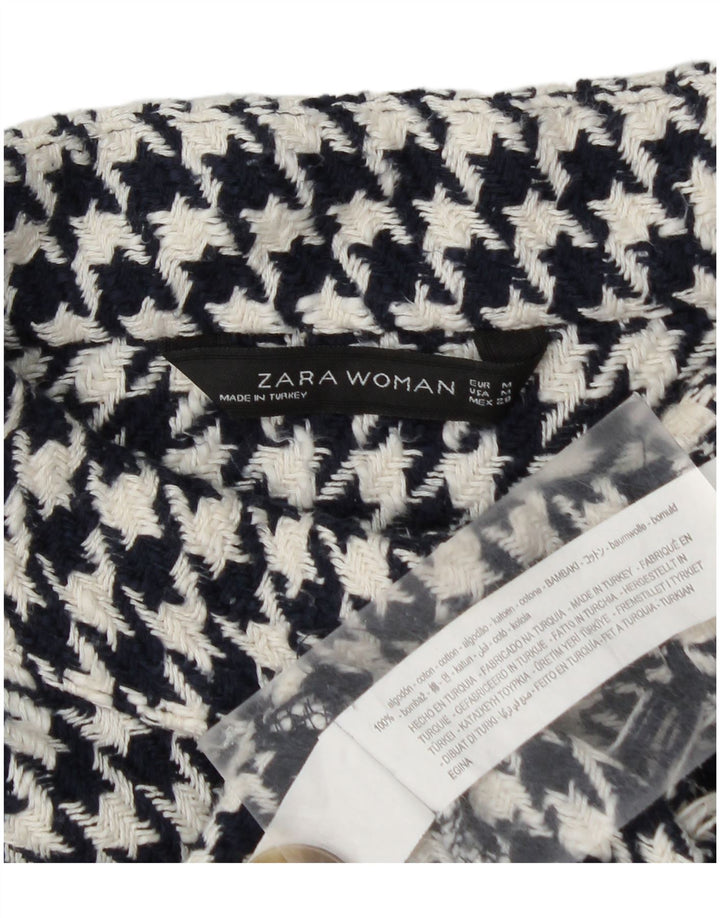 Suéter feminino Zara com gola redonda e botão, Reino Unido 14, médio, azul marinho, houndstooth