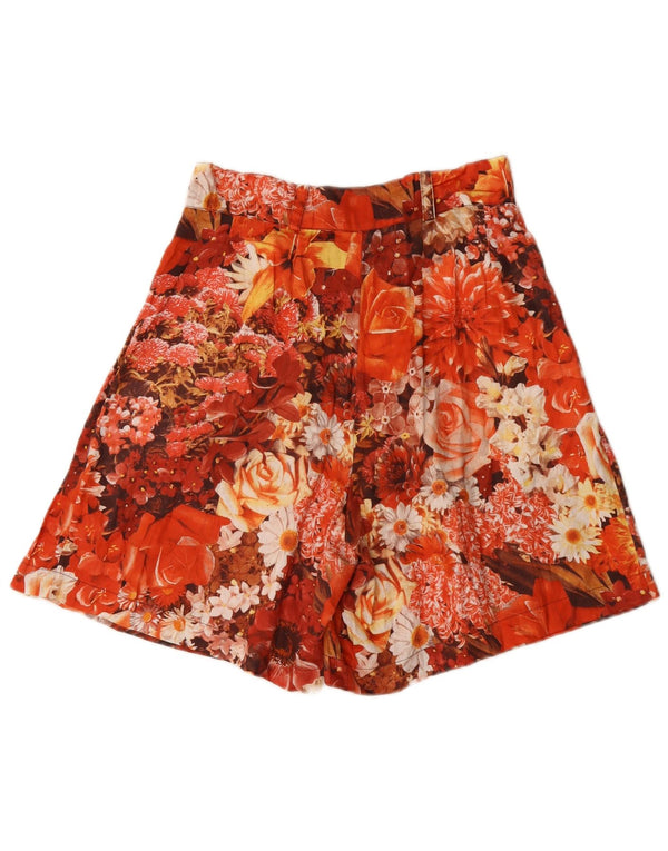 Shorts casuais femininos vintage de cintura alta IT 44 médio W28 algodão floral vermelho
