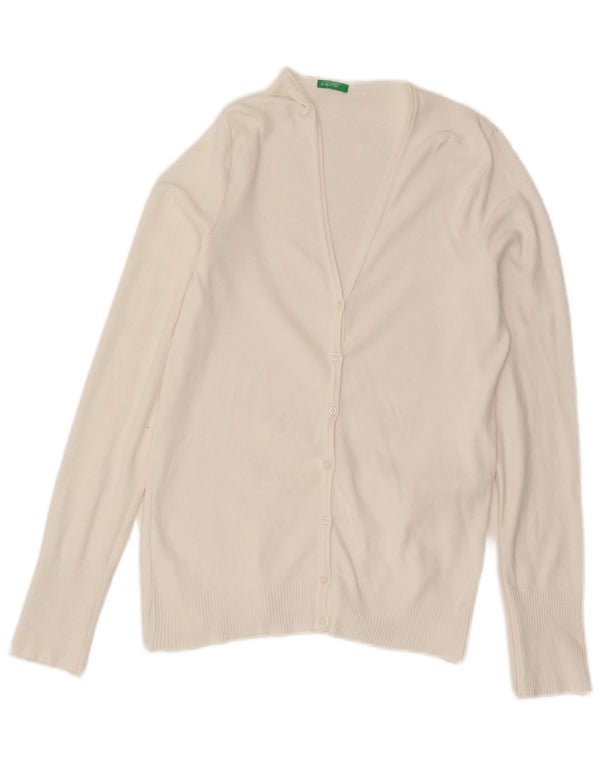 Suéter cardigã feminino Benetton Reino Unido 14 grande algodão branco