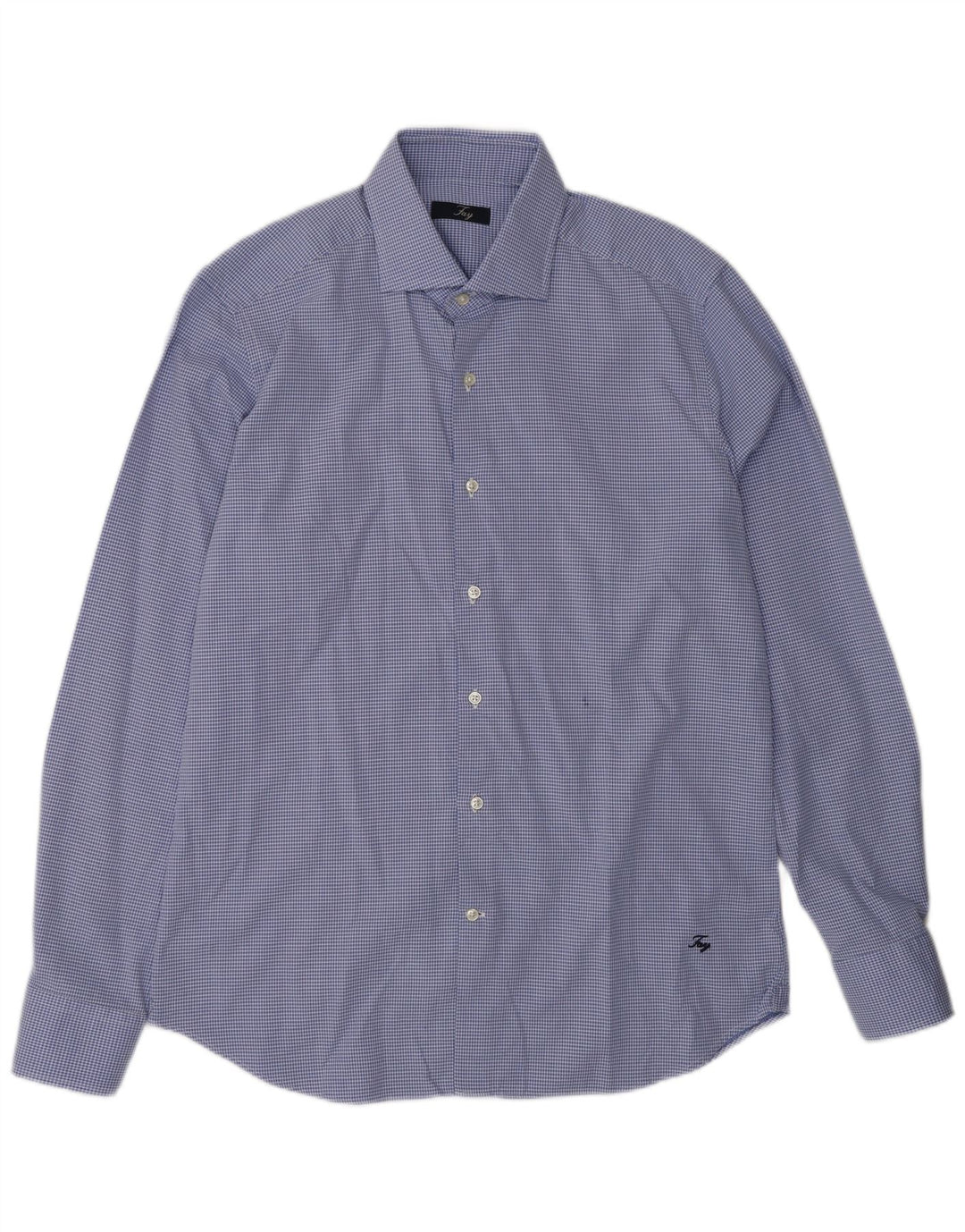 Camisa masculina FAY tamanho 42 16 1/2 grande algodão manchado azul
