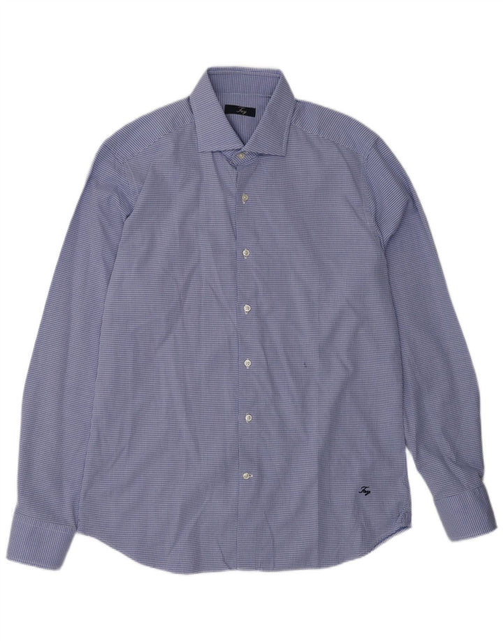 Camisa masculina FAY tamanho 42 16 1/2 grande algodão manchado azul