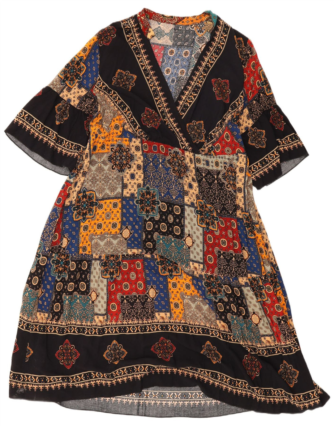Vestido feminino Shein Batwing Kaftan Reino Unido 20 2XL patchwork multicolorido