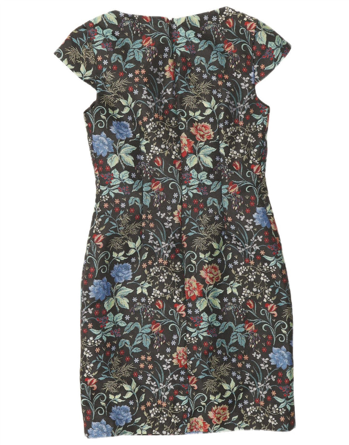Vestido bainha feminino MONSOON Reino Unido 8 pequeno poliéster floral preto