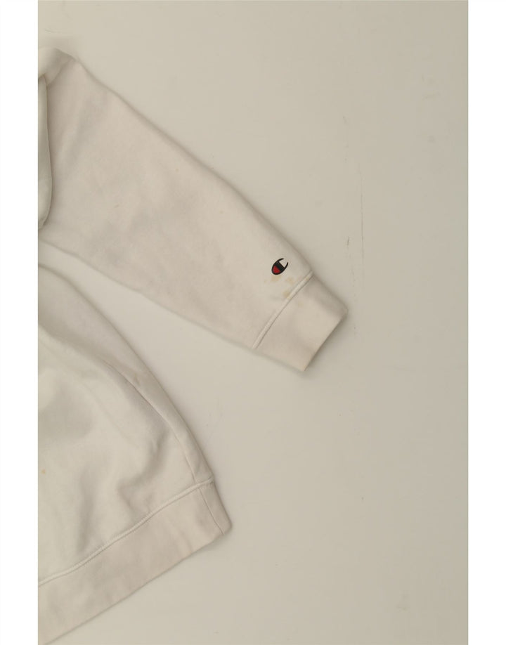 CHAMPION Mens Graphic Zip Neck Hoodie Jumper Small White Cotton Vintage Champion and Second-Hand Champion from Messina Hembry 