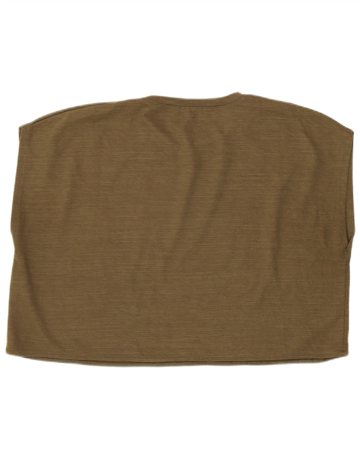 Zara Top curto feminino sem mangas superdimensionado Reino Unido 14 poliéster cáqui médio