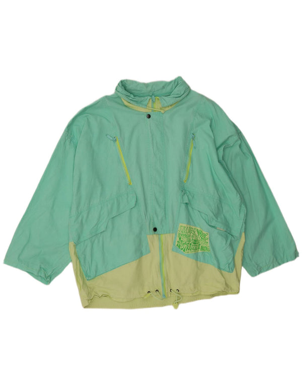 Jaqueta corta-vento oversized feminina vintage UK 20 2XL verde colorblock