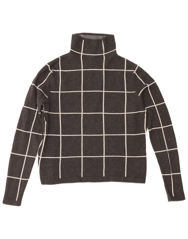 Suéter feminino Warehouse com gola tartaruga e gola redonda UK 8 pequeno xadrez cinza