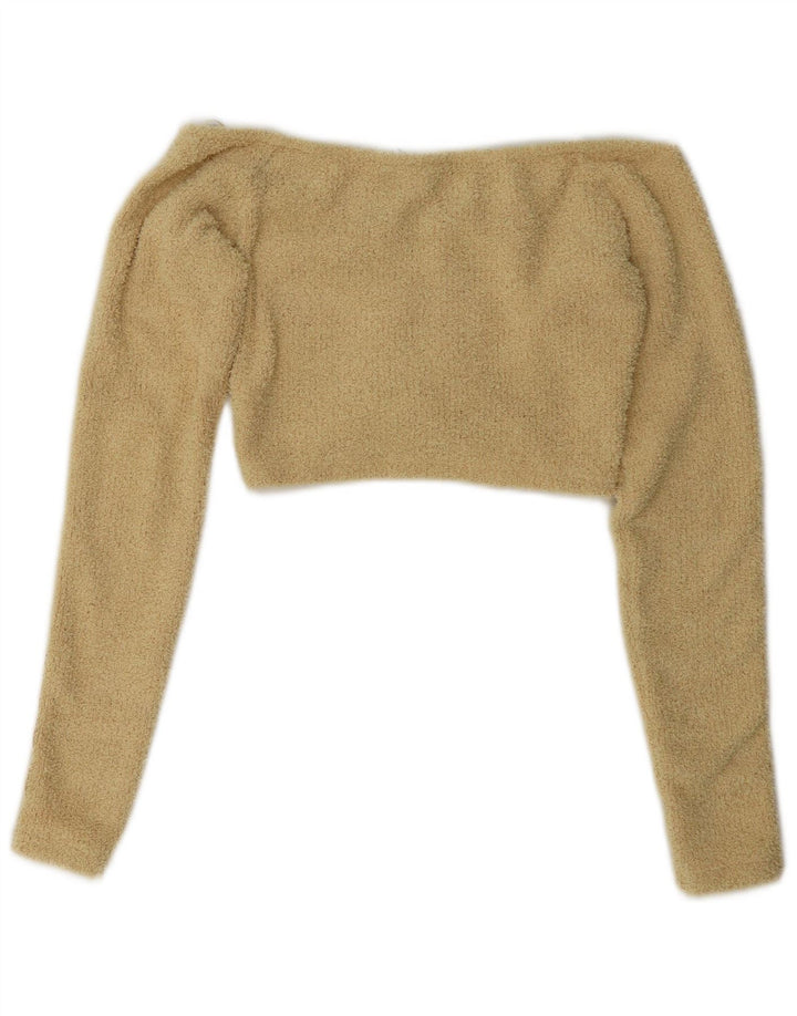 Adidas Mulheres Fora Do Ombro Crop Top UK 8 Pequeno Amarelo Poliéster