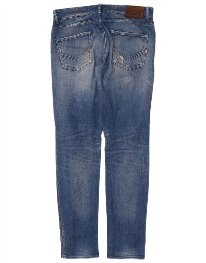 Rifle masculino desgastado jeans slim W32 L34 algodão azul