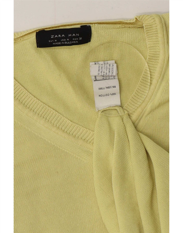 Suéter masculino Zara com decote em V de algodão amarelo médio