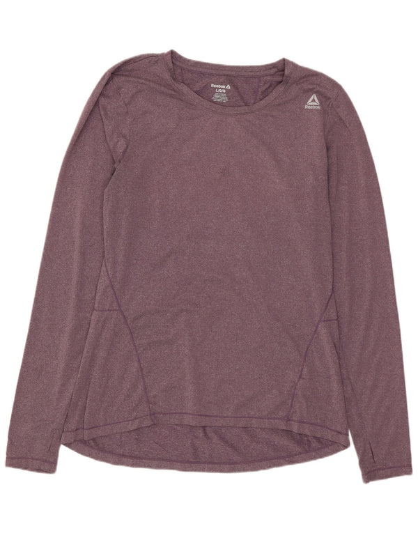 Top feminino Reebok manga comprida UK 16 grande algodão roxo