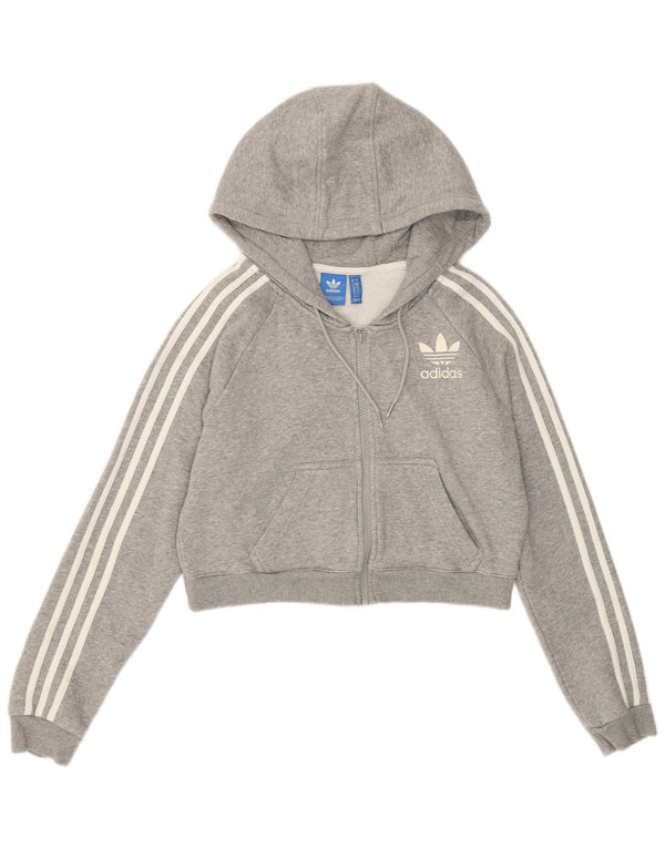 Suéter Adidas Feminino Crop Zip Hoodie UK 10 Pequeno Algodão Cinza