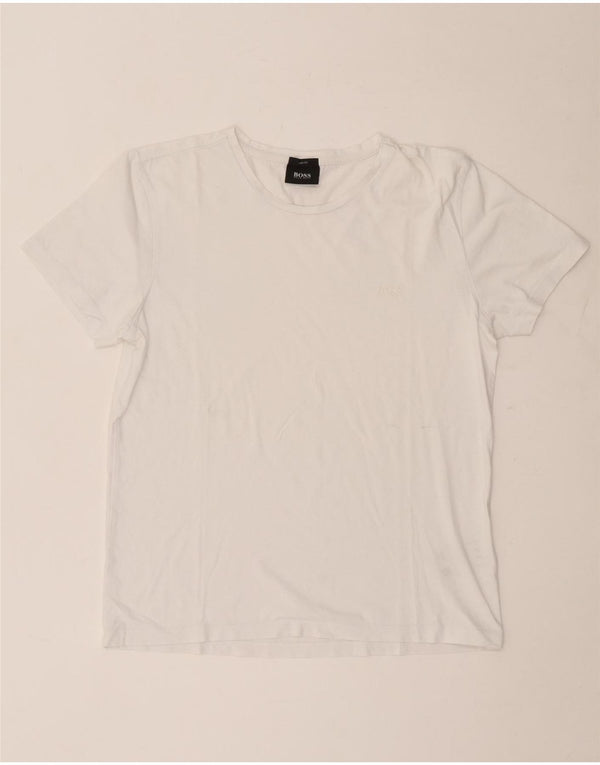 Hugo Boss Mens Slim Fit Camiseta Top Médio Algodão Branco