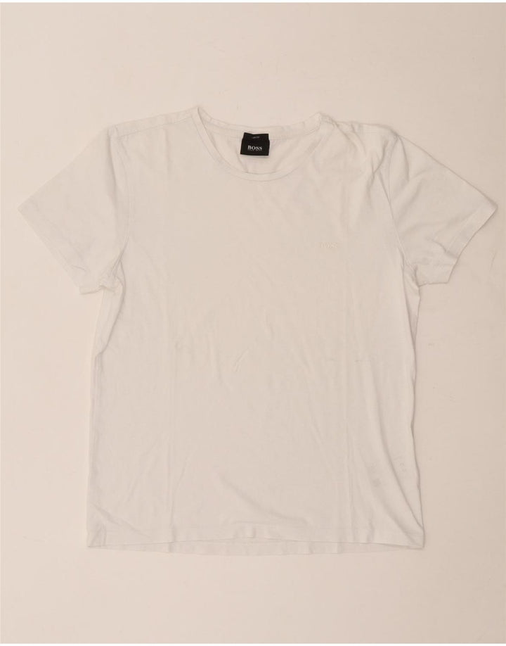 Hugo Boss Mens Slim Fit Camiseta Top Médio Algodão Branco