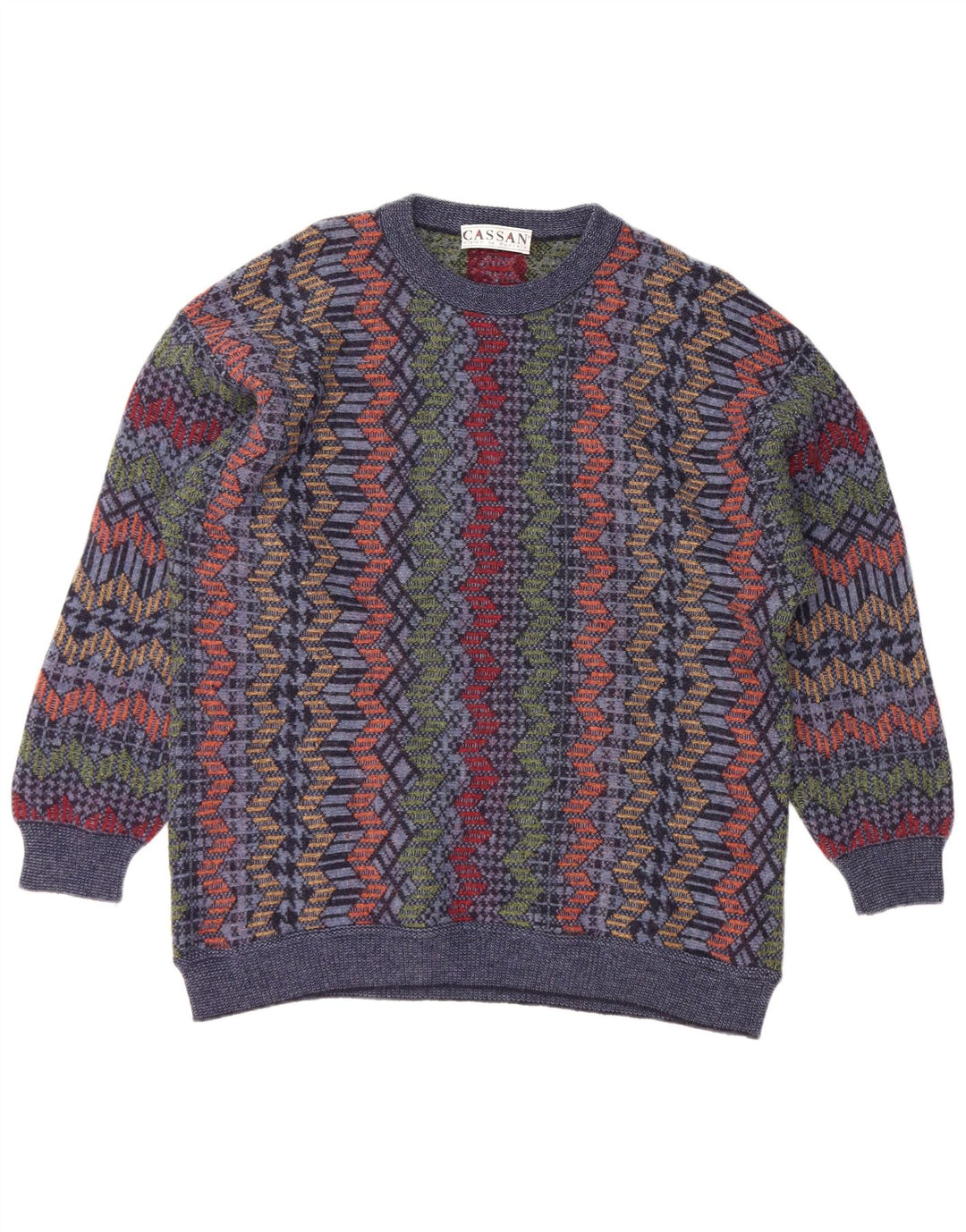 Suéter masculino CASSAN com gola canoa IT 52 grande lã Chevron azul marinho