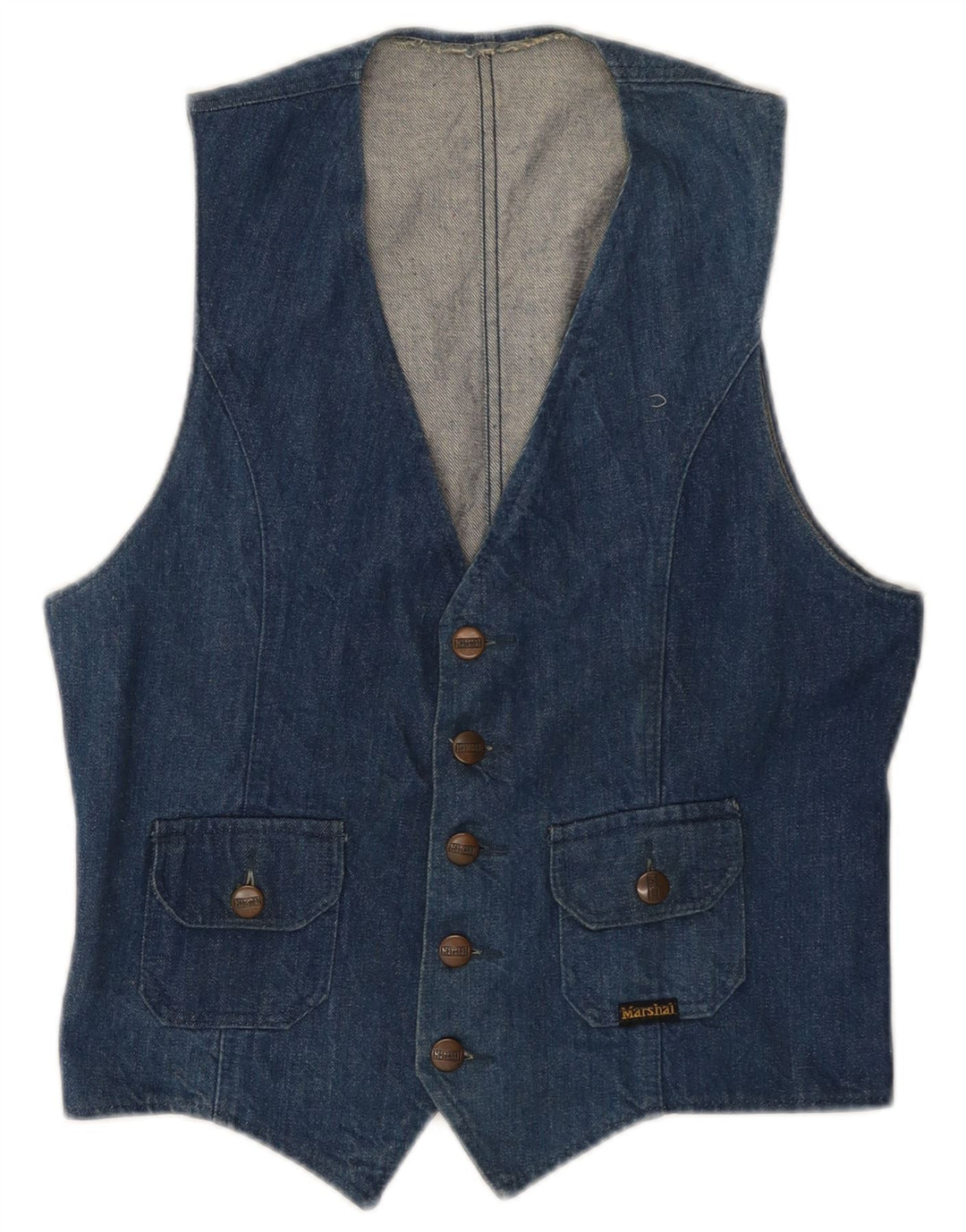 Colete jeans feminino Marshal Reino Unido 14 algodão azul médio