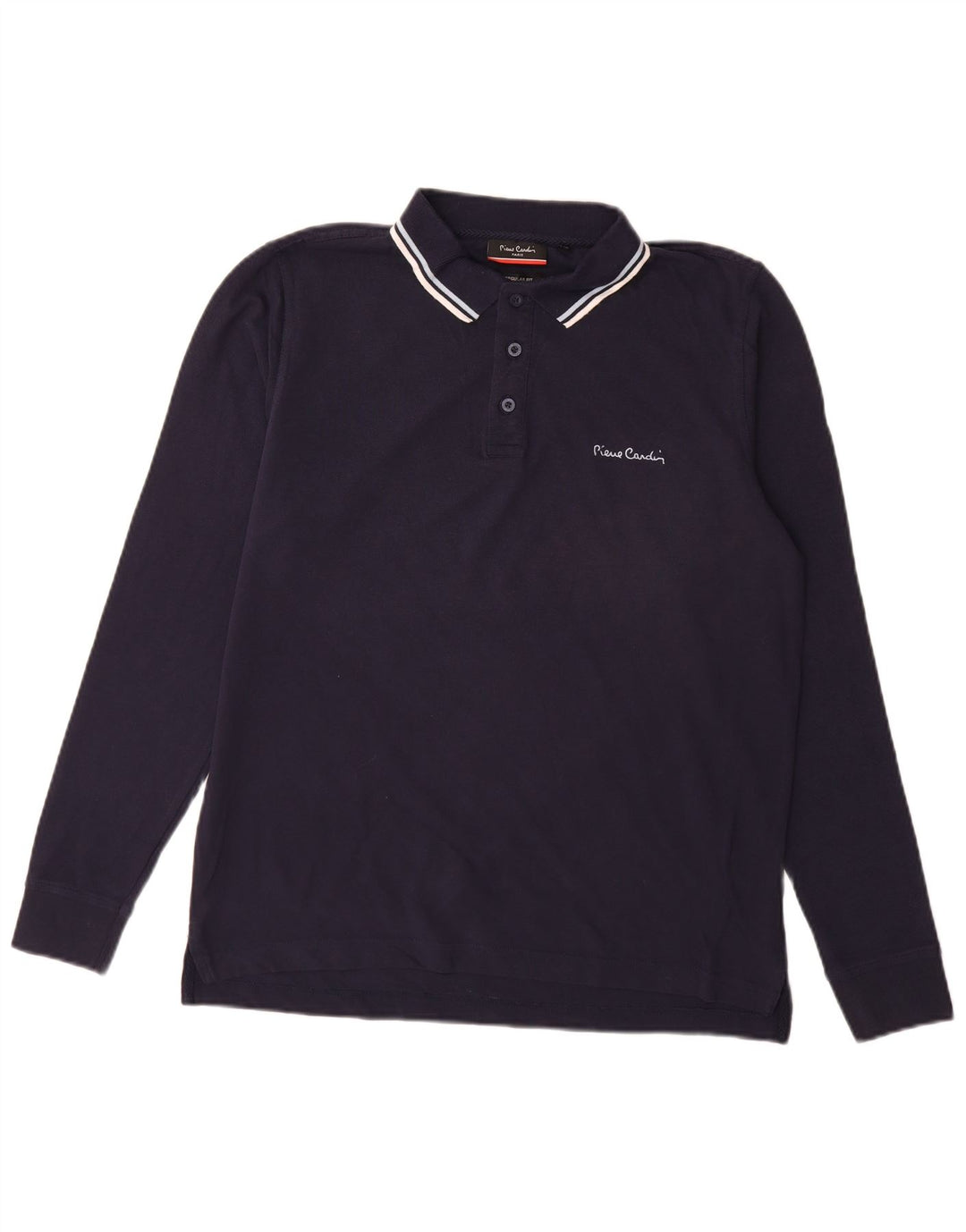 Camisa polo masculina Pierre Cardin de manga comprida regular fit azul marinho médio