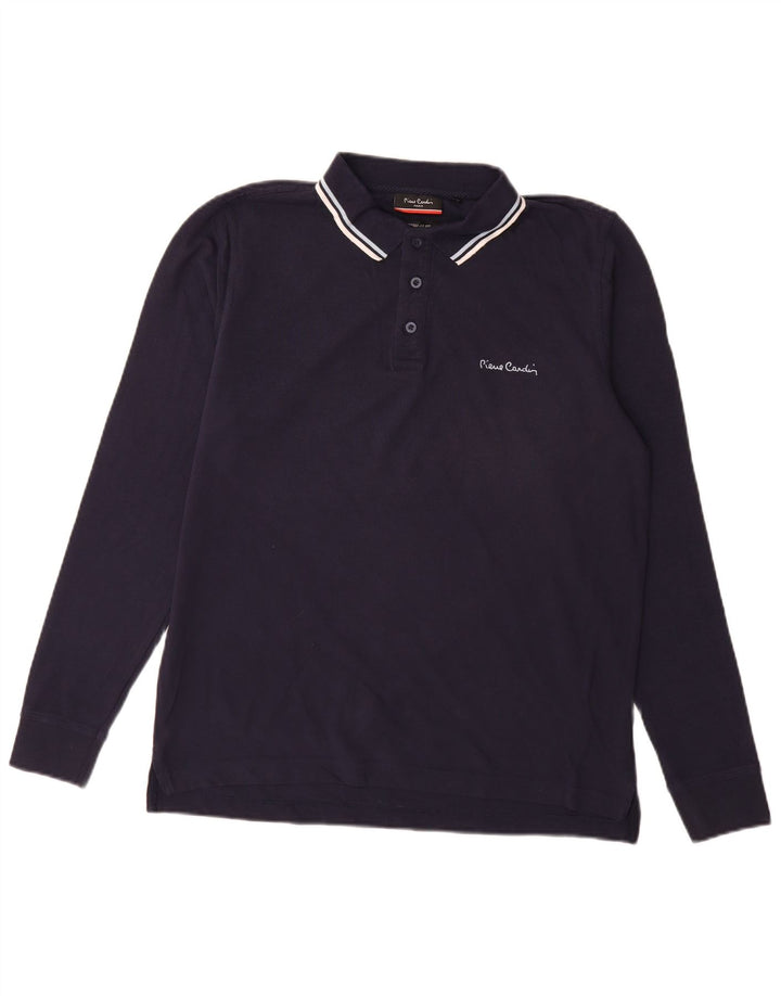 Camisa polo masculina Pierre Cardin de manga comprida regular fit azul marinho médio