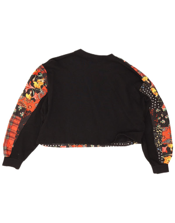 Zara moletom feminino oversized crop jumper UK 14 médio preto patchwork
