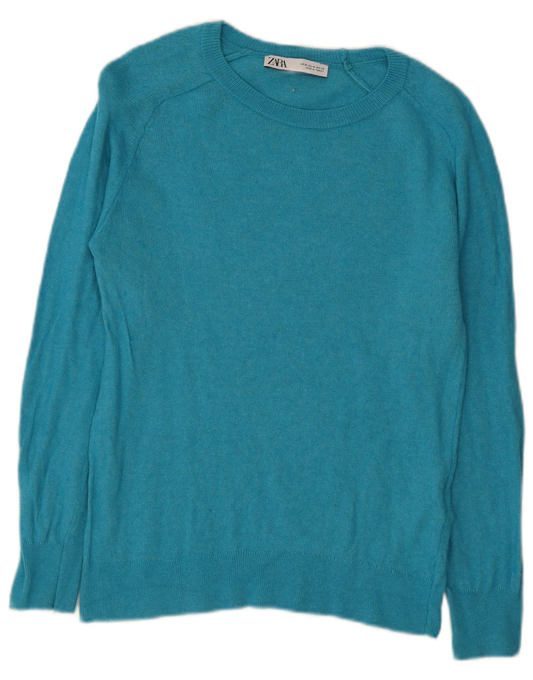 Suéter feminino Zara com gola redonda UK 12 médio turquesa poliamida