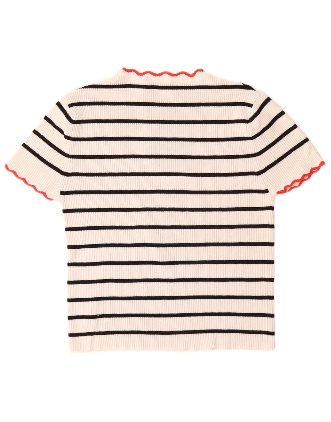 Suéter feminino Zara com gola redonda e gola redonda, 10 listrado branco pequeno