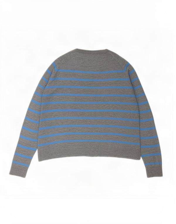 Zara Suéter feminino com gola redonda e listrado cinza médio UK 14