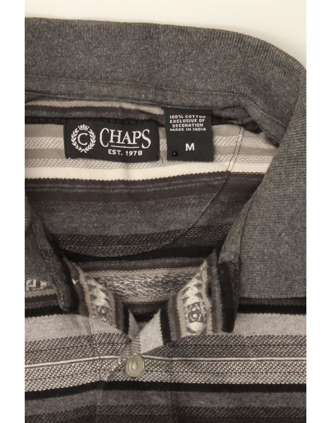 CHAPS Mens Polo Shirt Medium Grey Striped Cotton Vintage Chaps and Second-Hand Chaps from Messina Hembry 