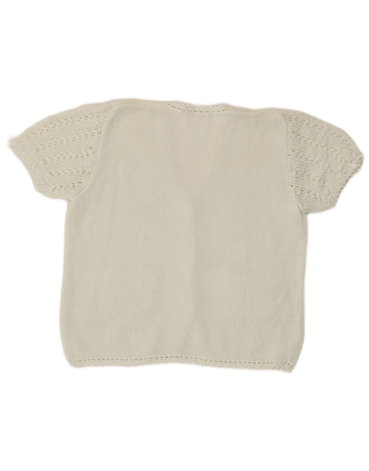 Suéter cardigã feminino vintage de manga curta UK 12 médio branco