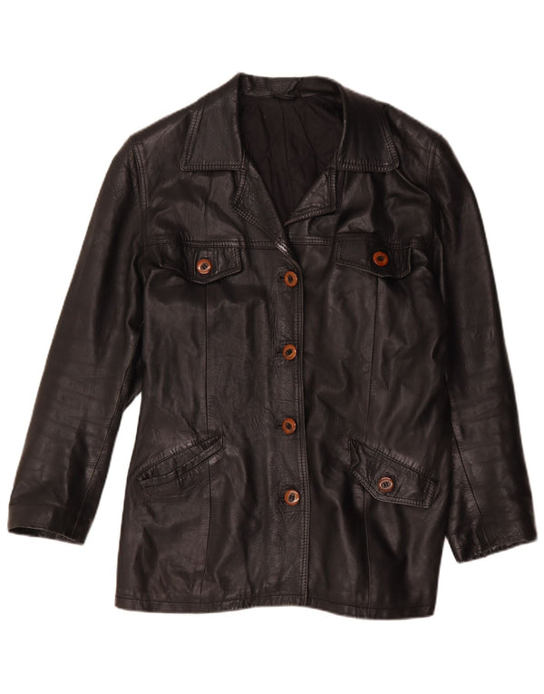 Jaqueta de couro feminina vintage UK 16 grande preta
