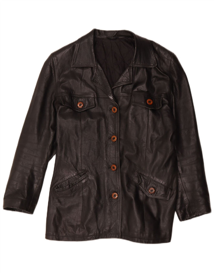Jaqueta de couro feminina vintage UK 16 grande preta