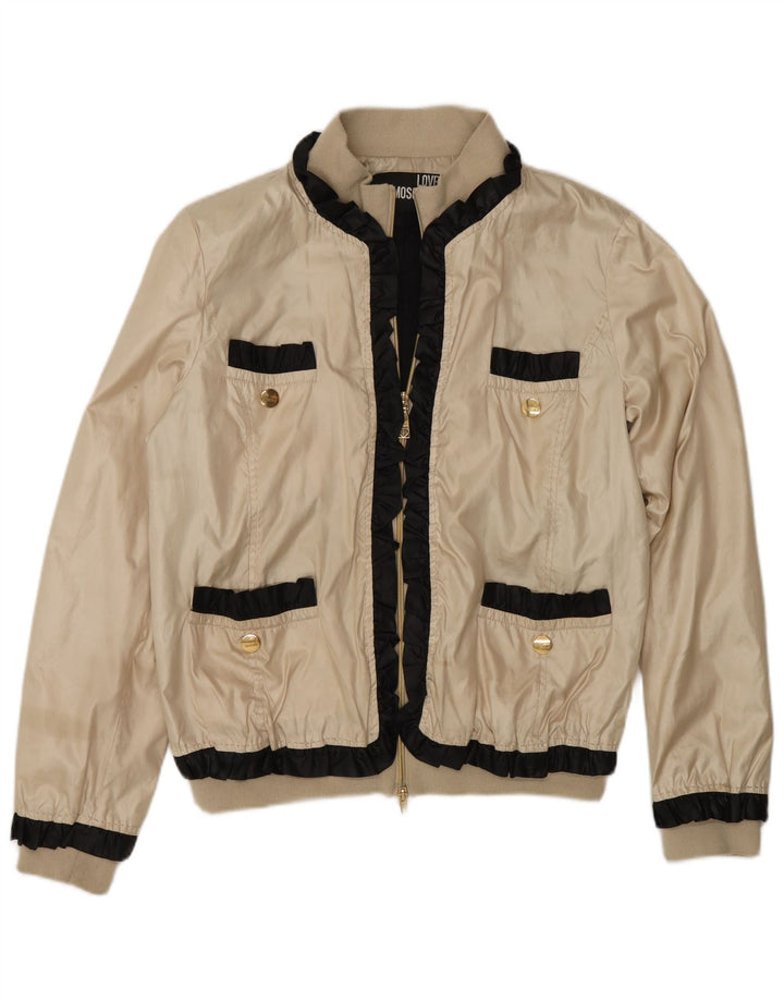 Jaqueta bomber feminina Moschino UK 14 grande poliéster colorblock dourado