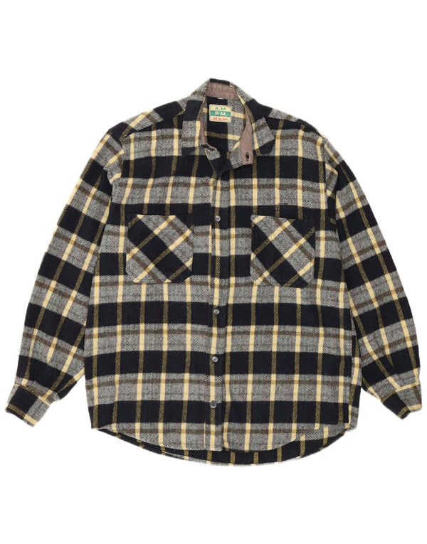 Camisa masculina vintage de flanela grande xadrez preta