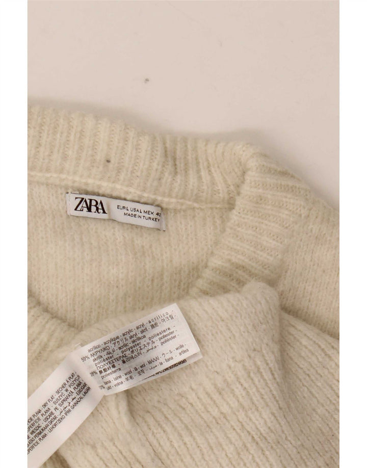 Zara Suéter masculino com gola redonda grande acrílico branco