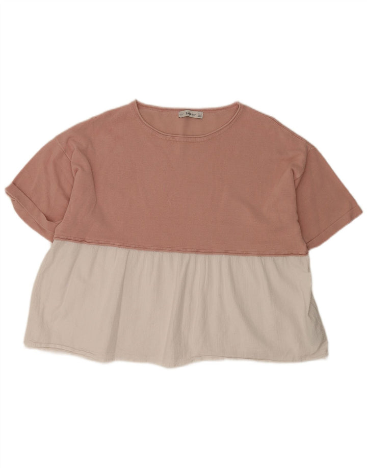 Blusa oversized feminina Zara UK 14 viscose colorblock rosa médio