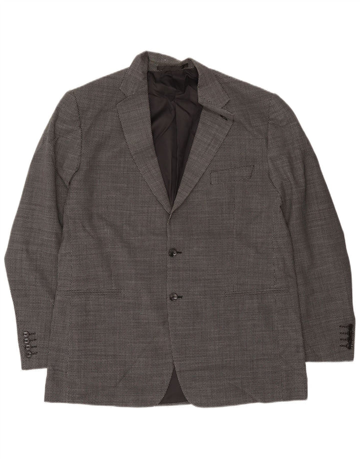 Jaqueta blazer masculina de 2 botões Marks & Spencer Reino Unido 44 XL lã xadrez preta